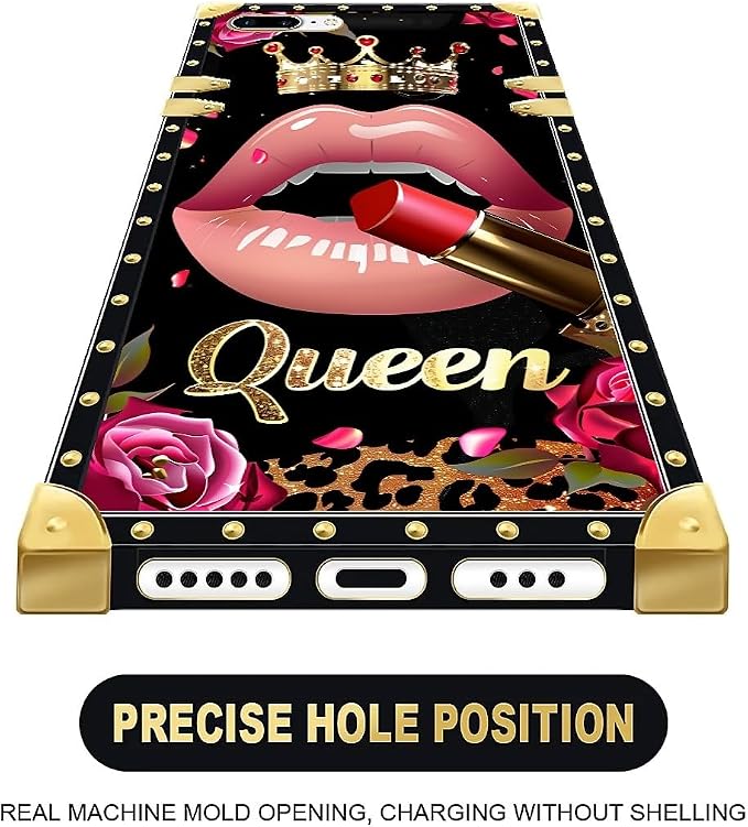 Compatible with iPhone 8 7 SE Case, Glitter Red Rose Queen Leopard Lipstick - Image 5