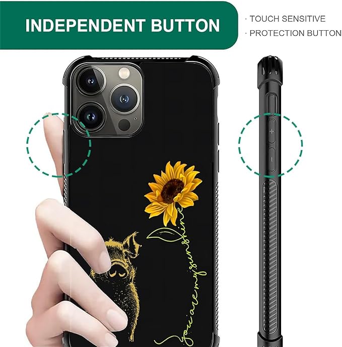 for iPhone 15 Pro Case, Pig Sunflower Yellow Sunshine Pattern Graphic Design - Image 5