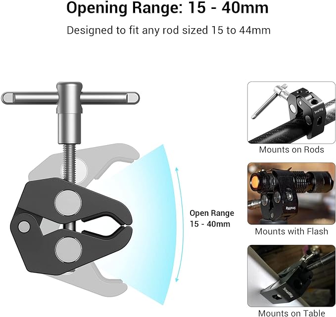 SMALLRIG Super Clamp w/ 1/4" and 3/8" Thread and 5.8 Inches Adjustable Friction - Image 5