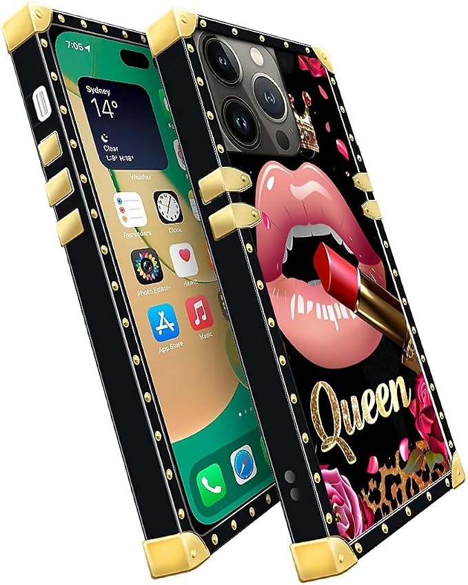 Compatible with iPhone 14 Pro Max Case, Glitter Red Rose Queen Leopard Lipstick - Image 3