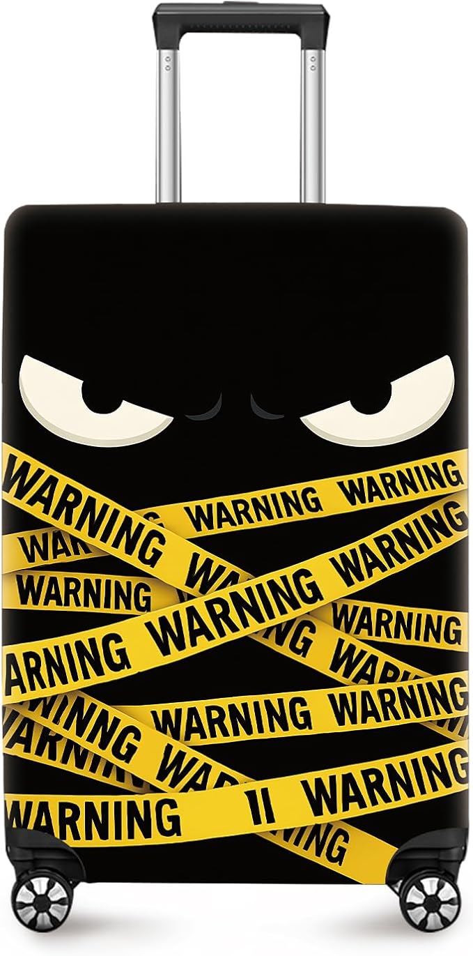 ANNA QUEEN Warning Tape Luggage Cover, Funny Eyes and Yellow Tape Design by ANNAQUEEN