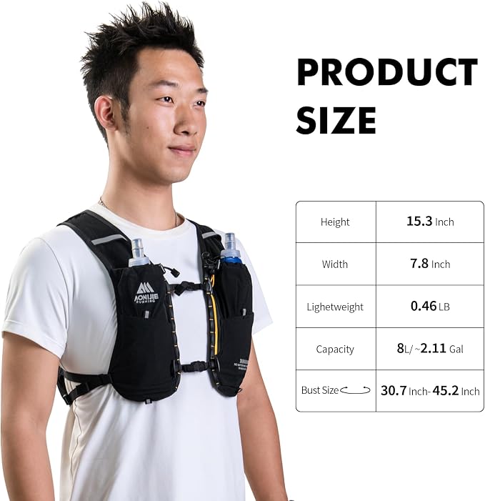 AONIJIE Running Hydration Vest for Men & Women, 8L Hydration Backpack, - Image 2