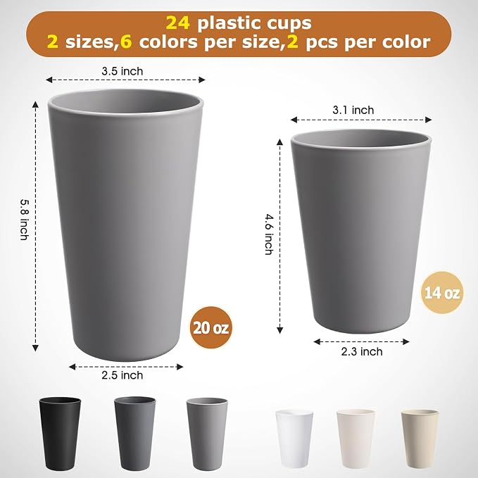 HEYCOME 24 Pcs Unbreakable Plastic Cups Set, Stackable Water Tumblers, Drinking - Image 2