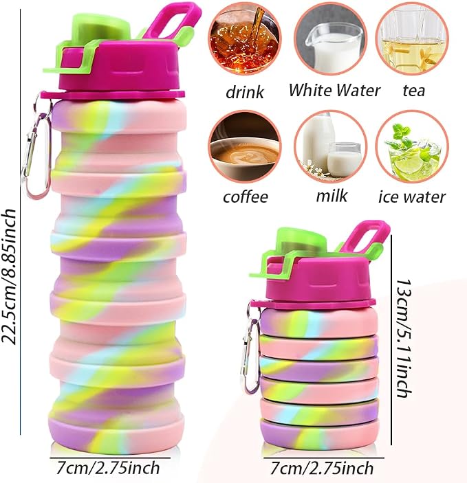 Silicone Collapsible Water Bottles, 16oz 500ml Portable Foldable Expandable - Image 2