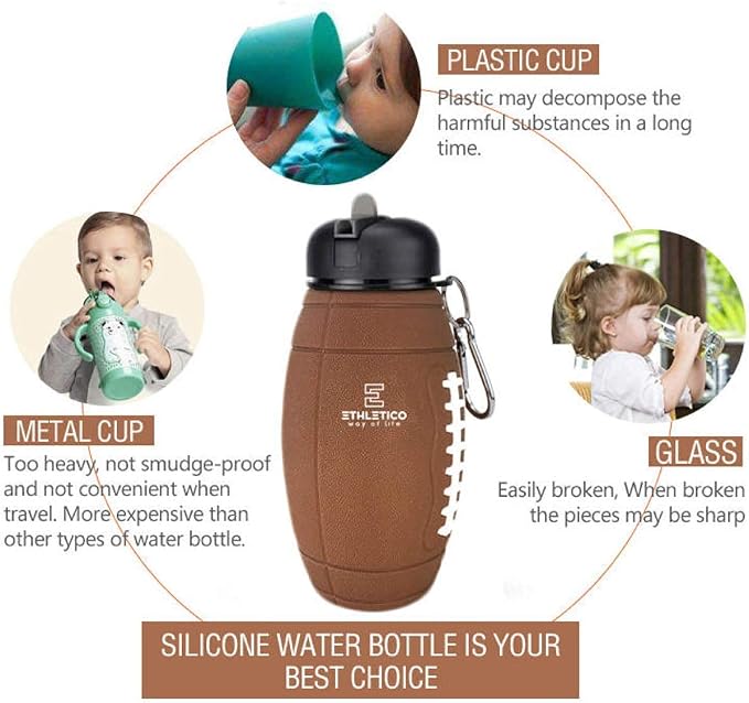 Clip-On Collapsible BPA-Free Silicone American Football Water Bottle - Image 3