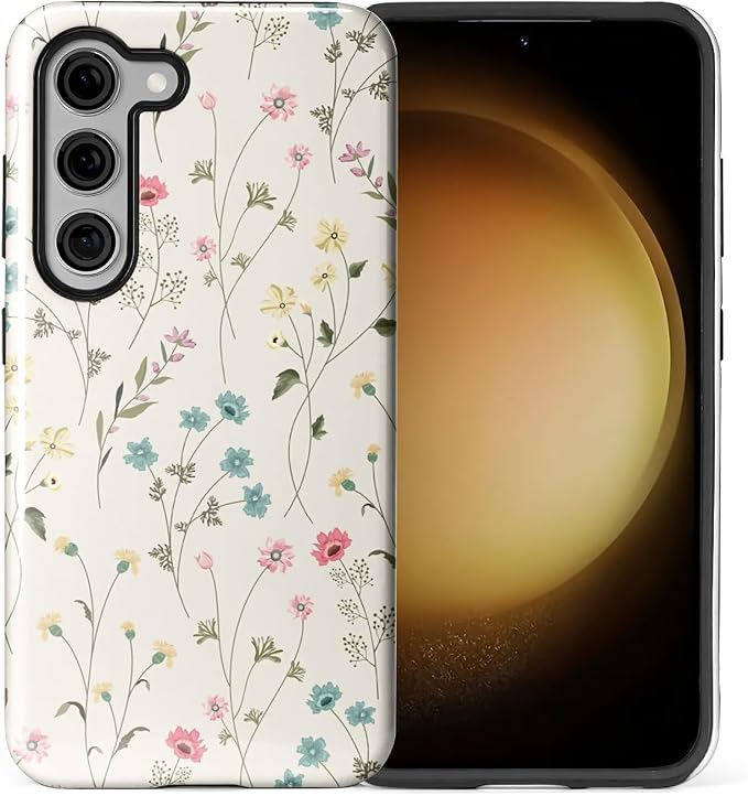 for Samsung Galaxy S23 Case, HL2 Beige Flower Branch Hybrid 2 Layer Hard Shell by Unknown