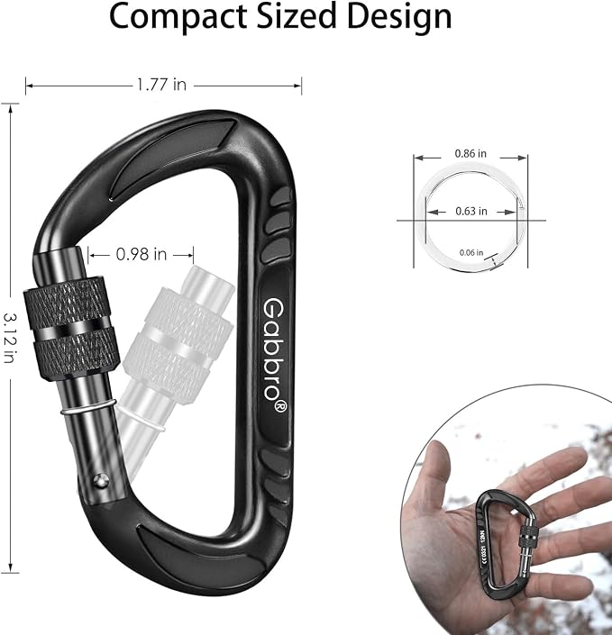Gabbro Carabiner Clips Heavy Duty 12kN, Wiregate Aluminum Lightweight Caribeener - Image 2