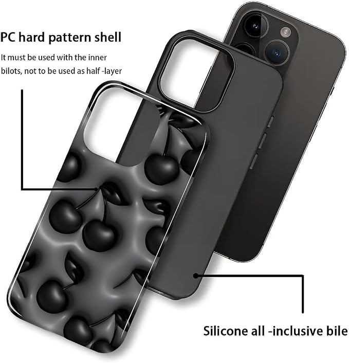 for iPhone 11 Pro Case, HL2 Cute Cool Cherry Black Hybrid 2 Layer Hard Shell - Image 3