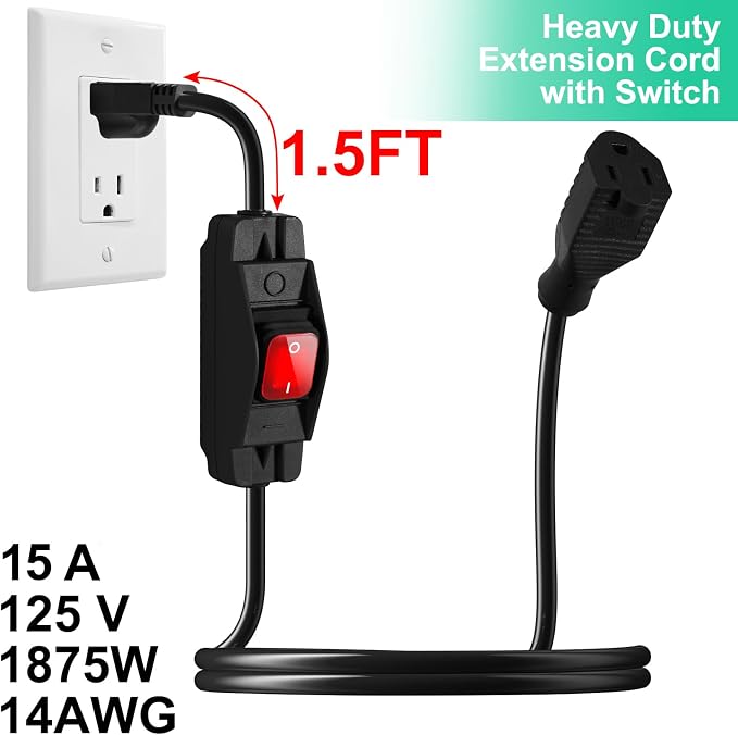 Outdoor Waterproof On/Off Switch Extension Cord, Heavy Duty 125v/250v Black - Image 3