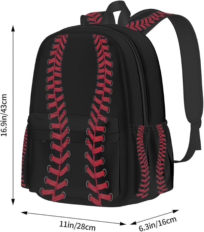 cfpolar 17 Inch Backpack Black Baseball Red Stitches Laptop Bag Shoulder Bag - Image 2