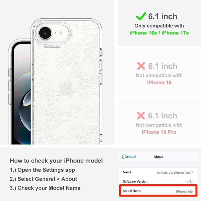 MOSNOVO for iPhone 17e Case/iPhone 16e Case, Shockproof Military-Grade - Image 2