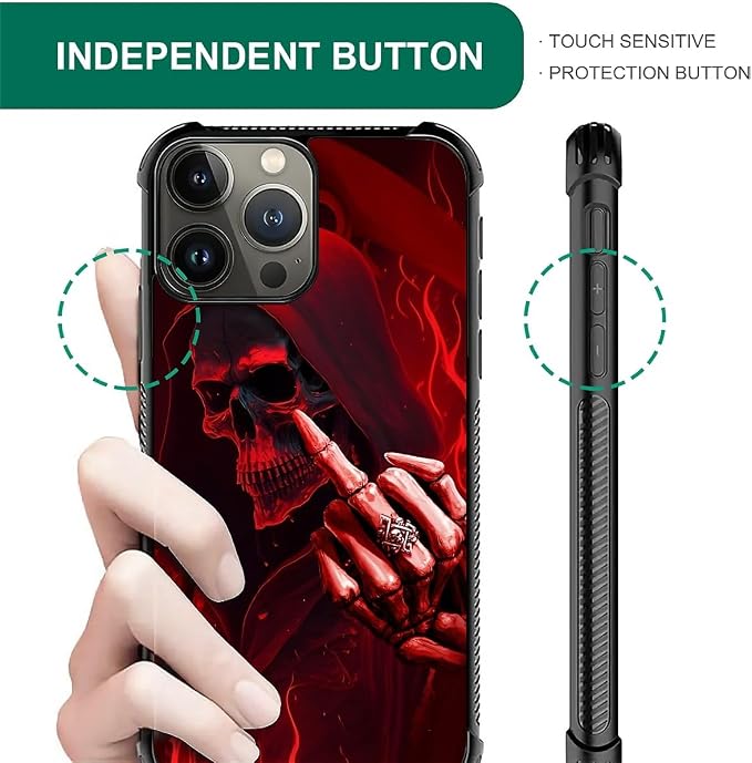 for iPhone 16 Pro Case, Gestures Funny Skull Pattern Graphic Design Girl Boy - Image 2