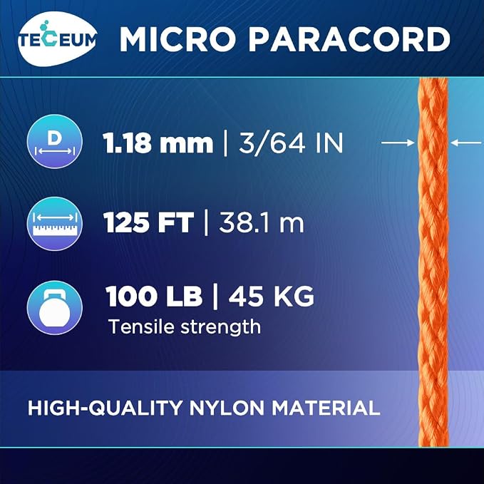 TECEUM Micro Paracord – 1.18 mm X 125 ft – Micro Utility Cord – Thin Braided - Image 2