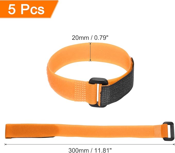 MECCANIXITY 5Pcs Reusable Battery Tie Down Straps, 0.8x12" Orange Nylon - Image 2