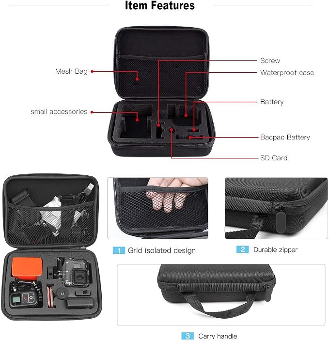 TEKCAM Action Camera Carrying Case Protective Storage Bag Compatible - Image 3