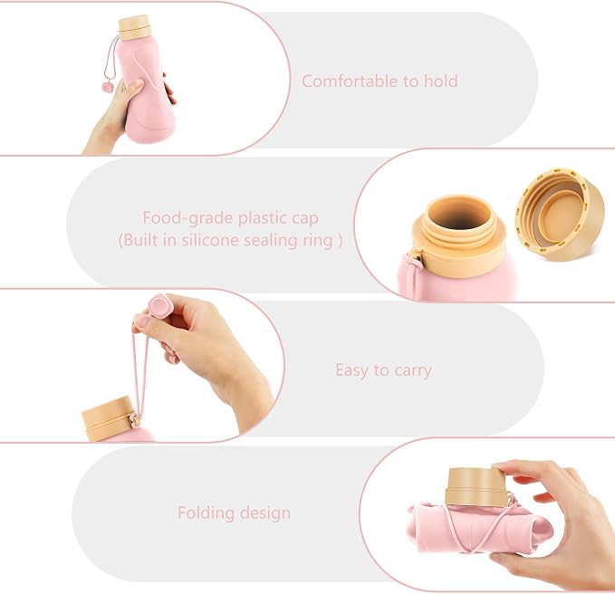 Collapsible Water Bottles, Leak Proof, Reuseable BPA Free Silicone Foldable - Image 3