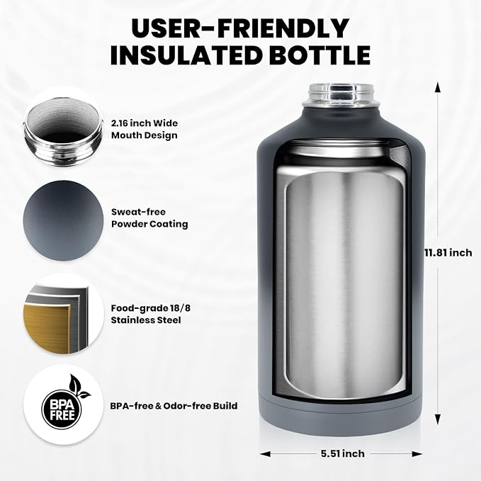 RAYMYLO One Gallon Water Bottle Insulated, Triple Walled Vacuum Stainless Steel - Image 5