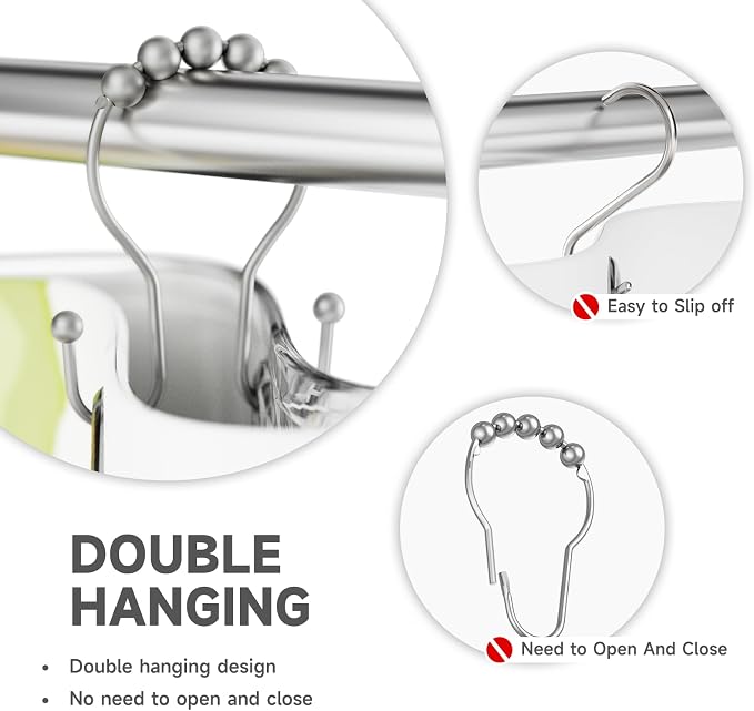 Shower Curtain Hooks Silver, Bathway Shower Curtain Rings Rust Proof, Shower - Image 3