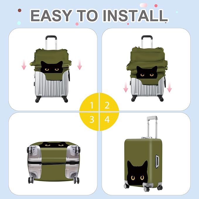 ANNA QUEEN Peeking Black Cat Luggage Cover, Cute Cat Eyes Design Suitcase - Image 6
