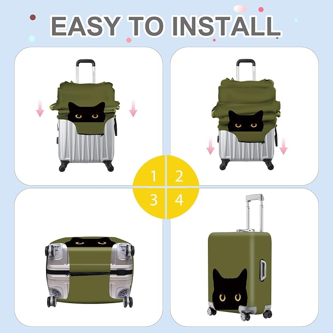 ANNA QUEEN Peeking Black Cat Luggage Cover, Cute Cat Eyes Design Suitcase - Image 6