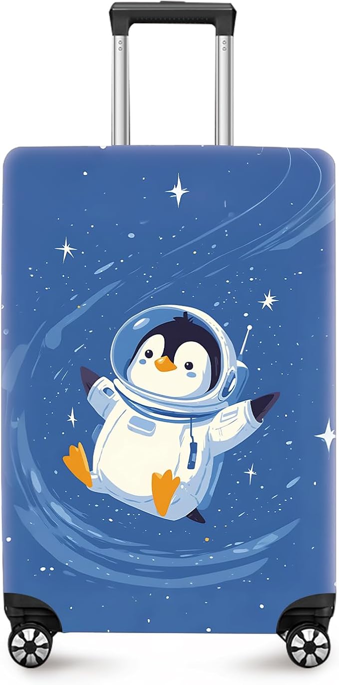 ANNA QUEEN Astronaut Penguin Luggage Cover, Cute Space Penguin Design Suitcase by ANNAQUEEN