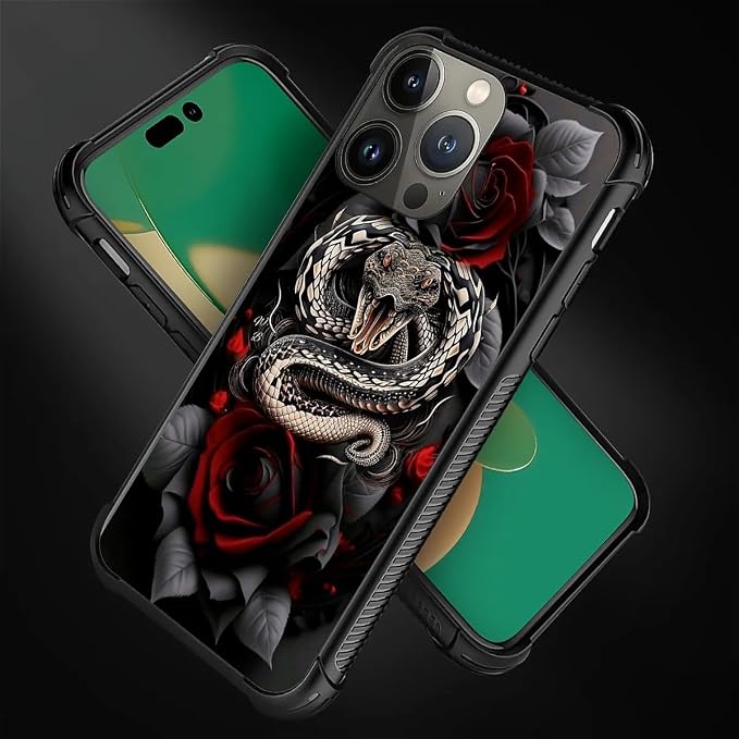 for iPhone 13 Pro Case, Entwined Rose Snake Pattern Graphic Design Girl Boy - Image 5