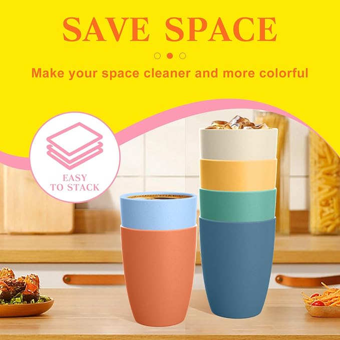 Homienly Water Cups Wheat Straw Drinking Glasses Cups 12oz Unbreakable Cups - Image 4