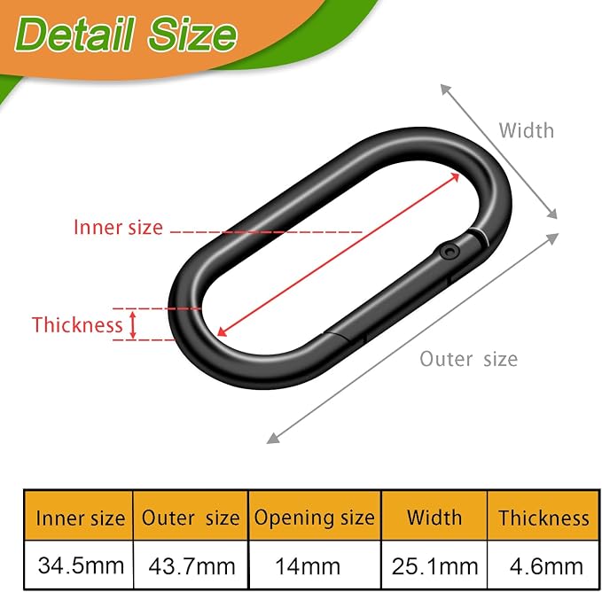 10Pack Large Oval Carabiner, Metal Spring Keyring Clips - Image 2