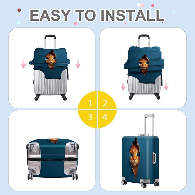 ANNA QUEEN 3D Cat Face Luggage Cover, Cute Peek Cat Suitcase Protector - Image 5