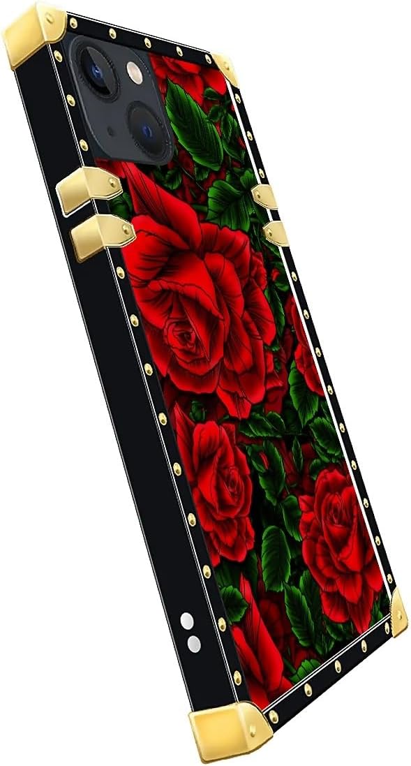 Compatible with iPhone 15 Case, Vector Red Rose Green Leaf Luxury Golden - Image 4