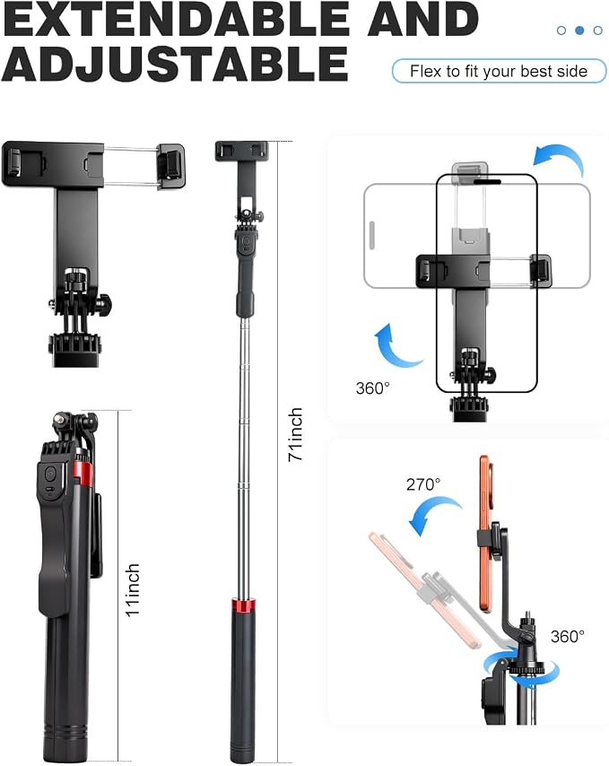 71" Phone Tripod Selfie Stick for iPhone/Android/Camera, Cell Phone Tripod Stand - Image 3