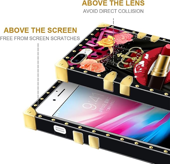 Compatible with iPhone 8 7 SE Case, Queen Lip Crown Leopard Print Luxury Golden - Image 7