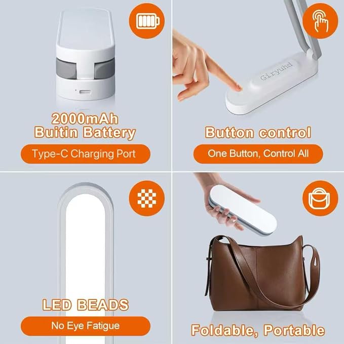 Giryuhd LED Desk Lamp for Office Home & Battery Operated Lamp Rechargeable Lamp - Image 6
