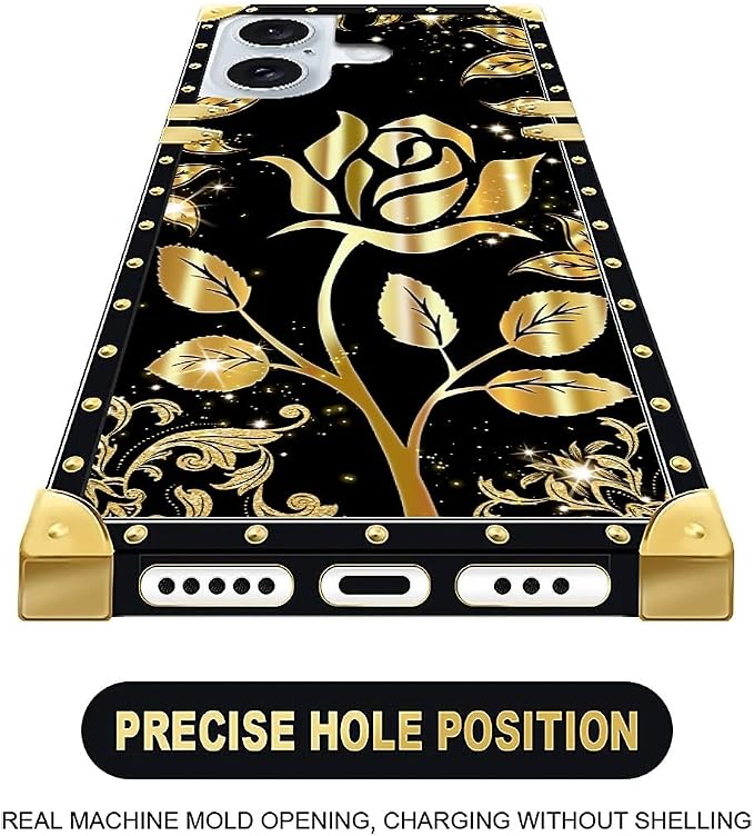 Compatible with iPhone 16 Case, Shine Gold Rose Luxury Golden Decoration - Image 6