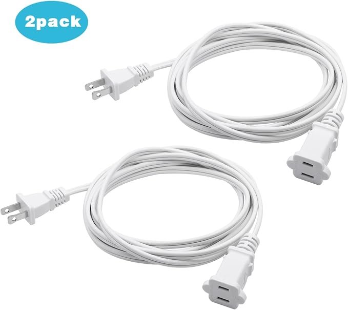 2Pack 2 Prong Extension Cord 5ft, Indoor Small and Slim Power Cable Male/Female - Image 6