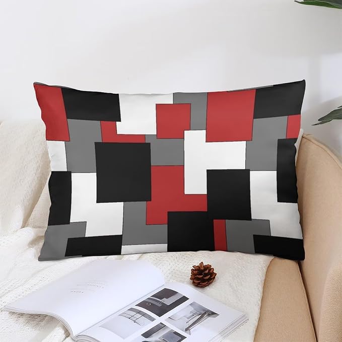 Red Black Grey White Throw Pillow Covers Set of 2 Queen Size Abstract Modern - Image 4