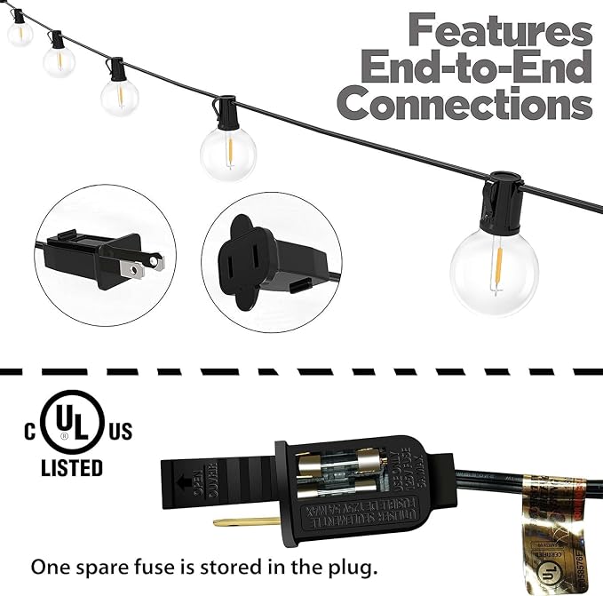 Lampat String Lights, LED 100 Light Bulbs, 100Ft G40 Globe String Lights - Image 2