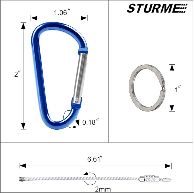 STURME 2" Aluminum D Ring Carabiners Clip D Shape Spring Loaded Gate Small - Image 2