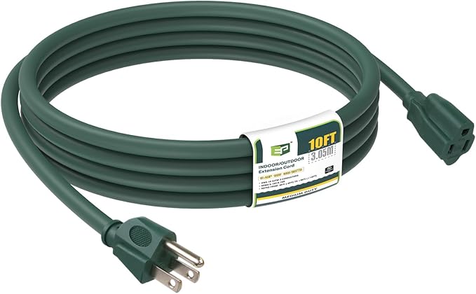 EP 10FT Green Outdoor Extension Cord, 16/3 SJTW Heavy Duty Waterproof, 3 Prong by ENERGYPRO