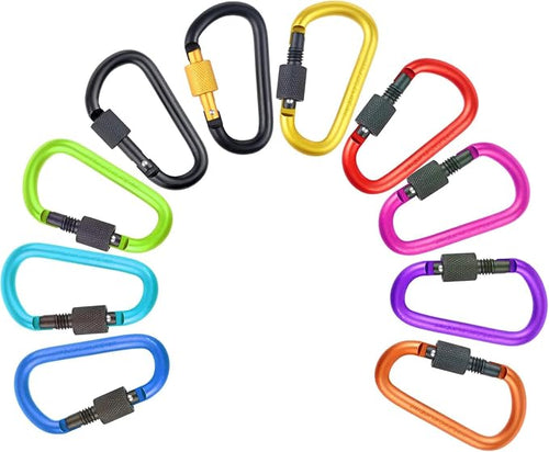 10 Pack Aluminum D Ring Key Rings Hiking Clips Locking Carabiner - Image 2