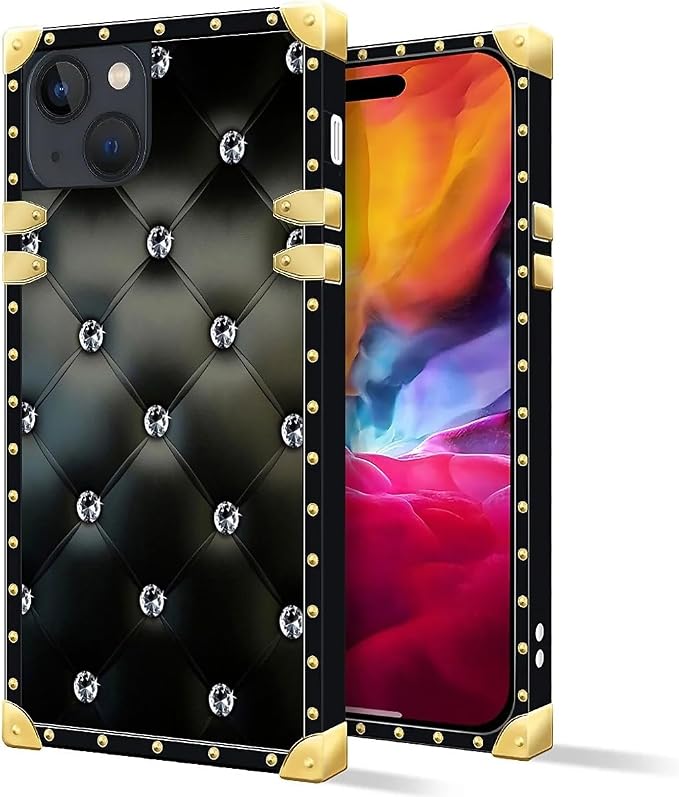 Compatible with iPhone 15 Case, Shiny Black Sofa Crystal Luxury Golden - Image 2