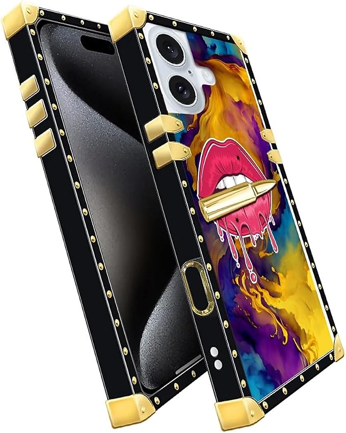 Compatible with iPhone 16 Case, Cool Corlorful Lip Marble Luxury Golden - Image 3