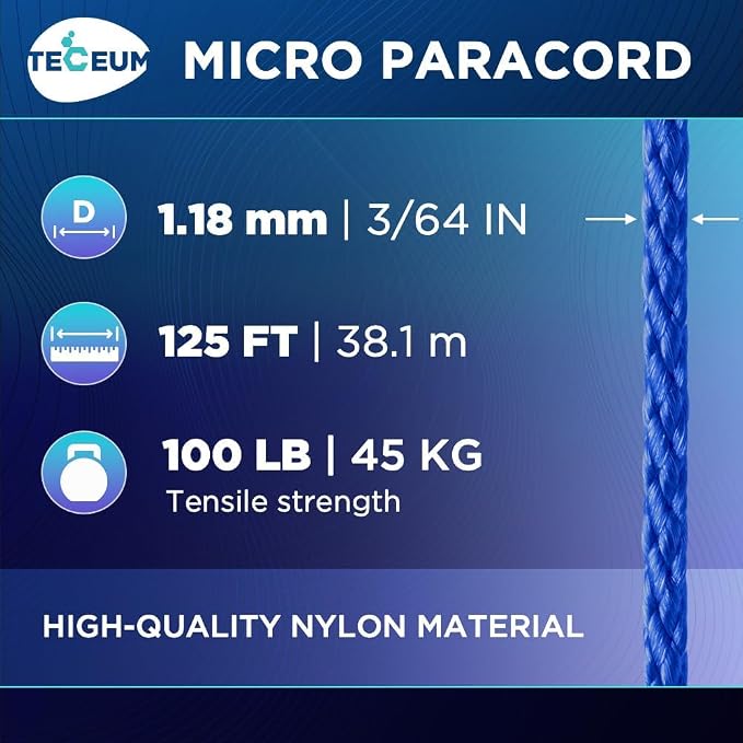 TECEUM Micro Paracord – 1.18 mm X 125 ft – Micro Utility Cord – Thin Braided - Image 2