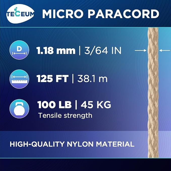 TECEUM Micro Paracord – 1.18 mm X 125 ft – Micro Utility Cord – Thin Braided - Image 2