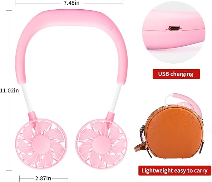 Portable Neck Fan Rechargeable Personal Hand-Free Fan Mini USB Wearable - Image 6