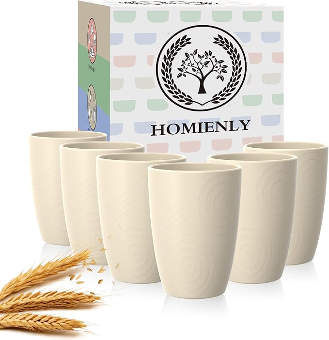 Homienly Unbreakable Drinking Glasses 16oz Wheat Straw Cups–6-Pack Reusable by HOMIENLY