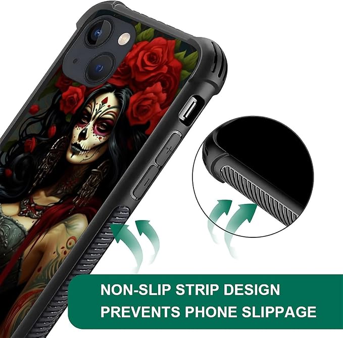for iPhone 13 Case, Day of The Dead Halloween Woman Pattern Graphic Design Girl - Image 4
