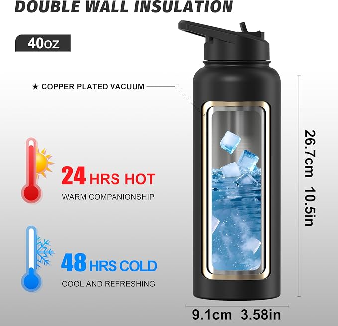 40oz Insulated Water Bottle, BPA Free&Leak Proof, Stainless Steel Water Flask - Image 2