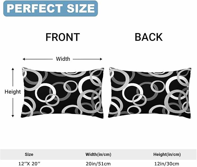 Abstract Geometric Circle 12 X 20 Pillow Covers Black White Decor Artwork Set - Image 2