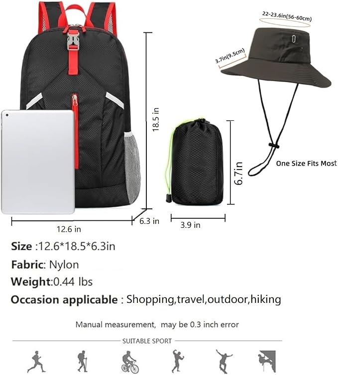 levayhill 25L Foldable Backpack & Bucket Hat 2 IN1 Combo, Lightweight packable - Image 2